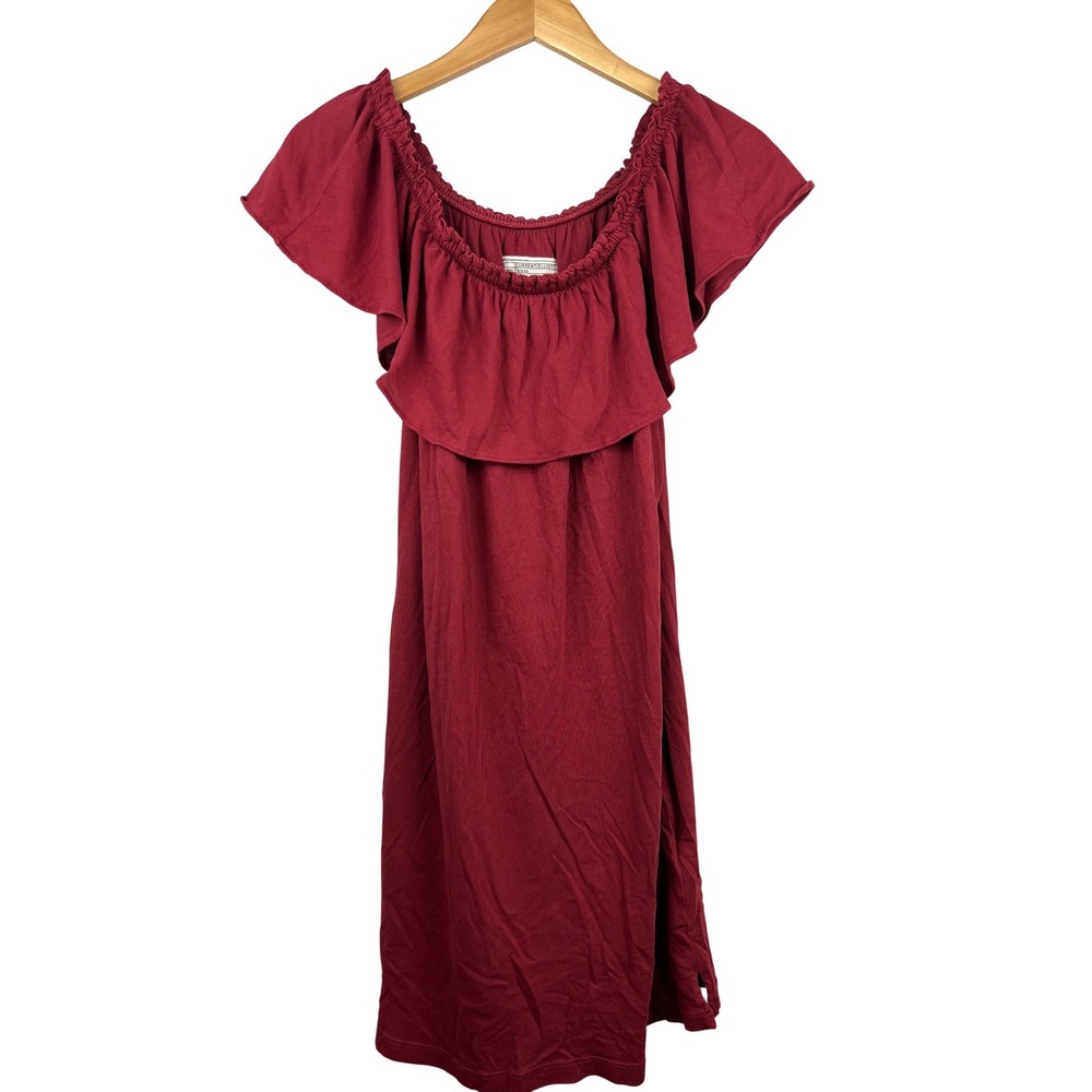 Current/Elliott The Ruffle Dress Rosewood Burgundy Cotton Off Shoulder‎ Mini
